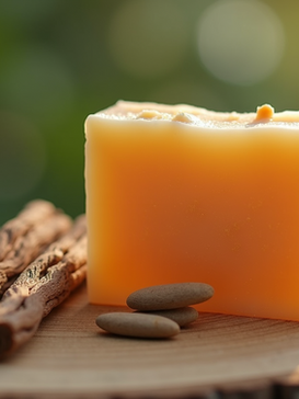 Natural sandalwood soap bar on wood