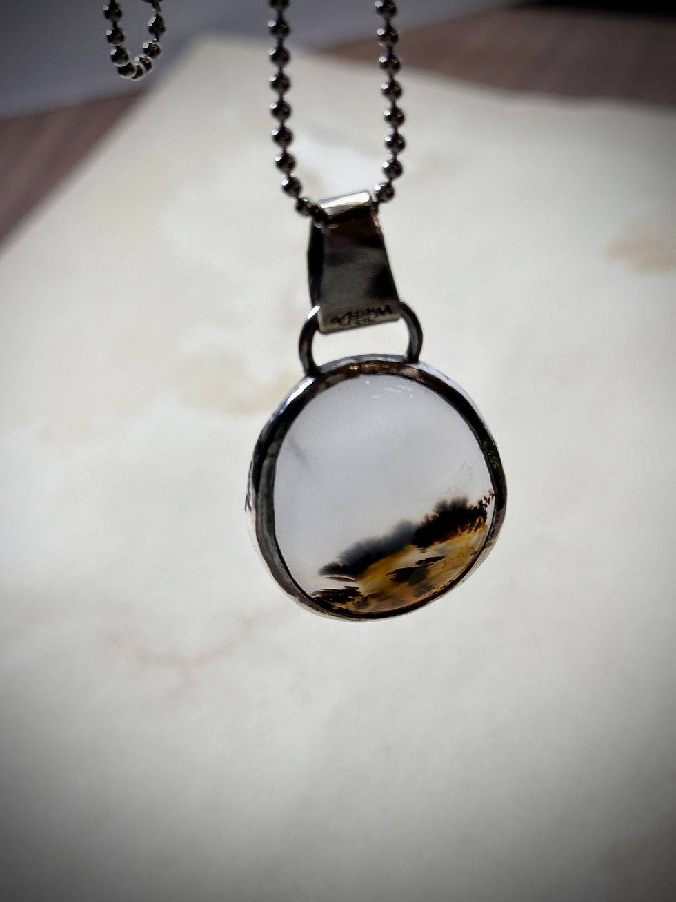 Thumbnail: Hand stamped silver necklace with agate