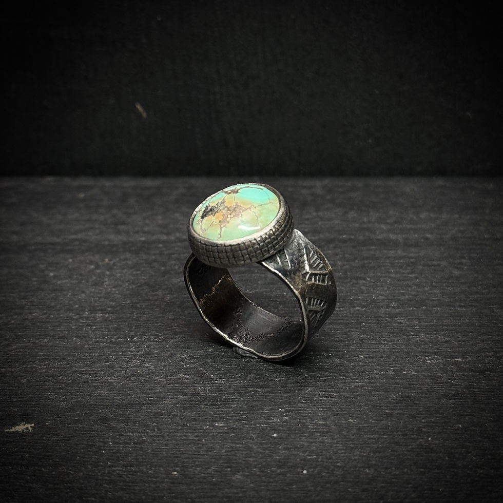 縮圖：Handmade silver navajo patterned ring with Turquoise