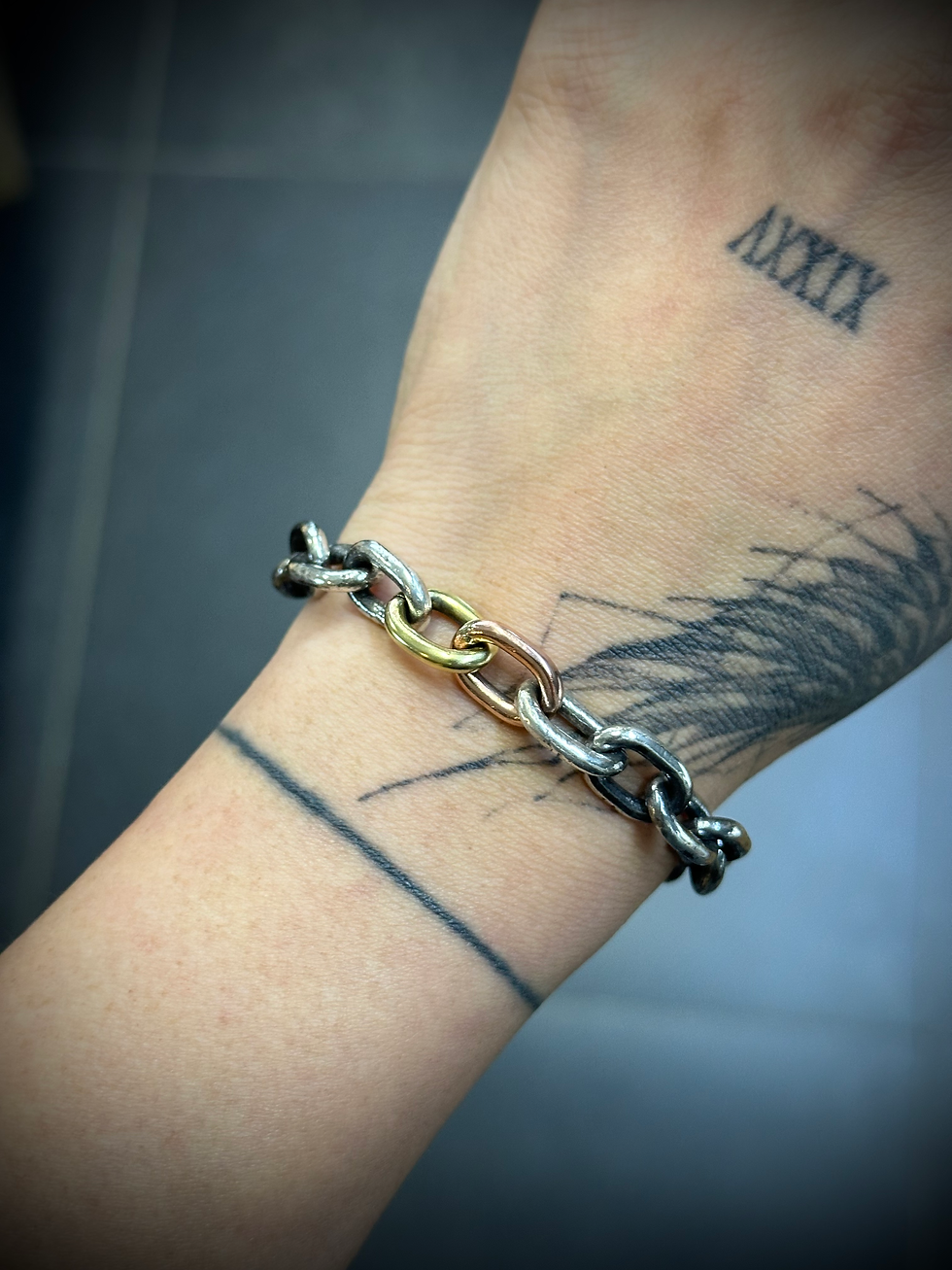 Handmade chain link bracelet with copper deco - 2.5mm