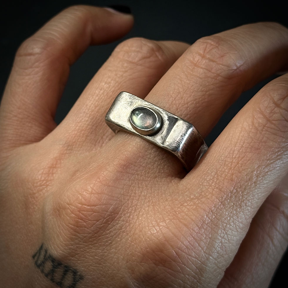Thumbnail: Handmade silver hollow ring with moontone