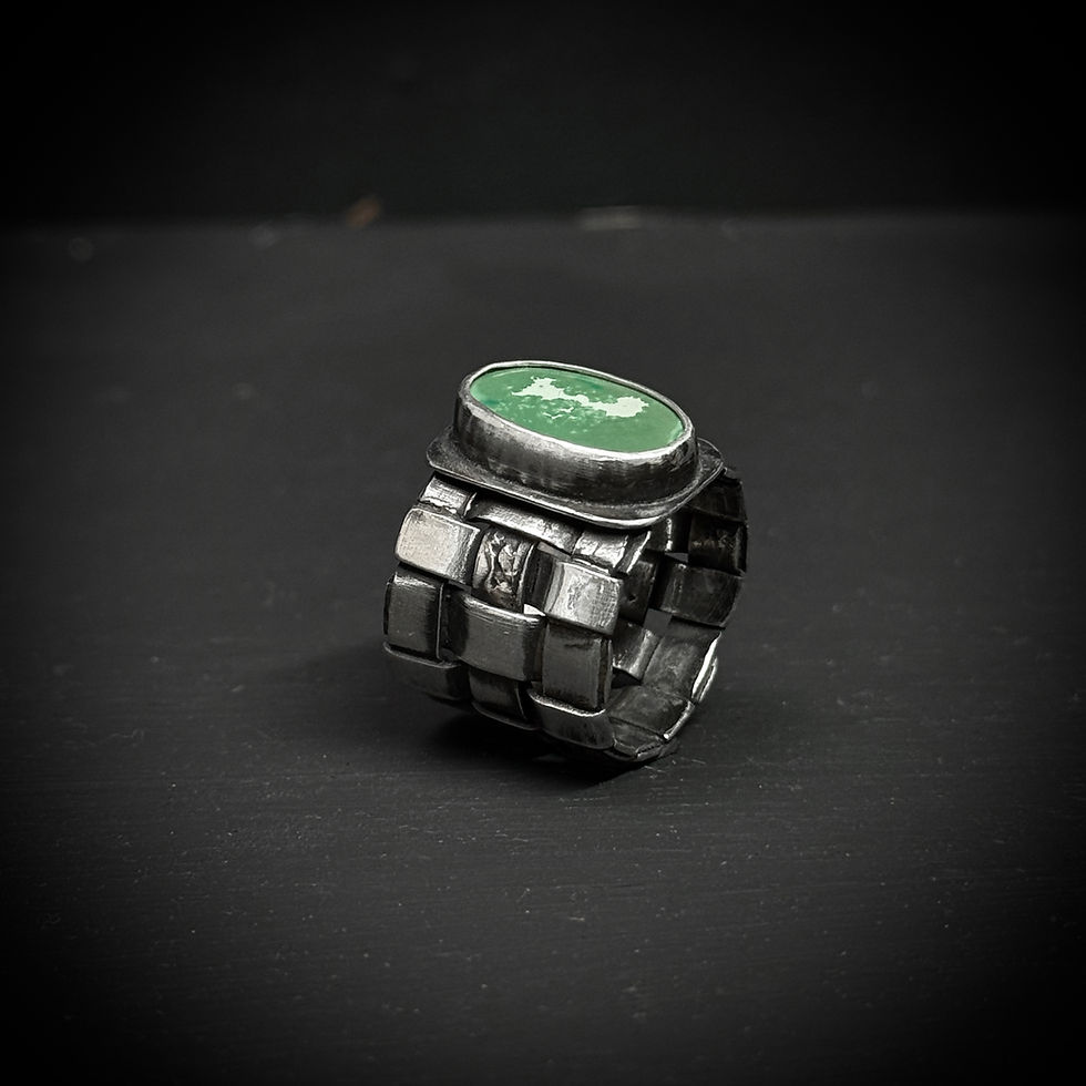 縮圖：Handmade silver woven ring with turquoise