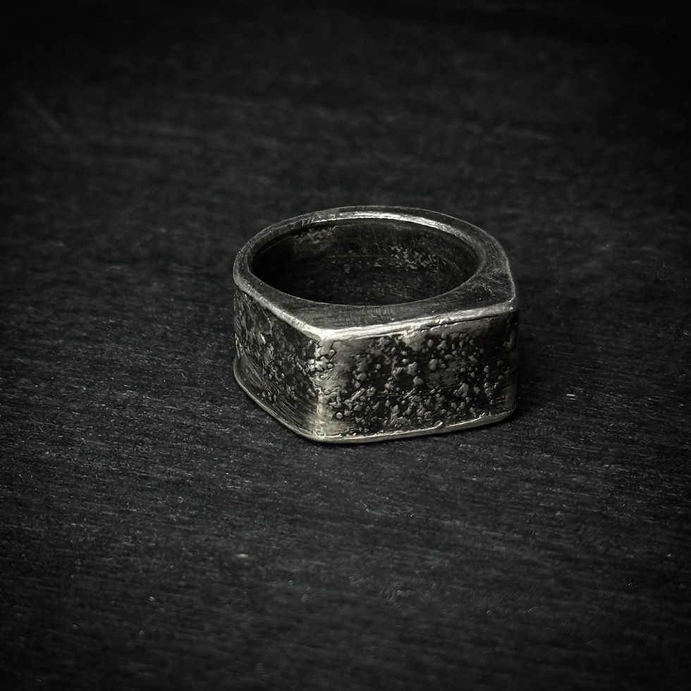 Thumbnail: Handmade rustic hollow silver ring
