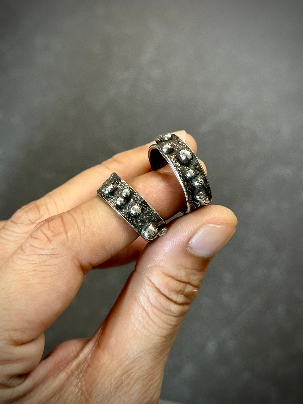 Human is virus rustic silver ring with bead deco