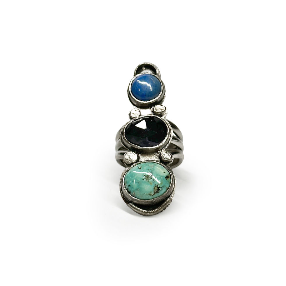 Thumbnail: Handmade silver triple stone ring