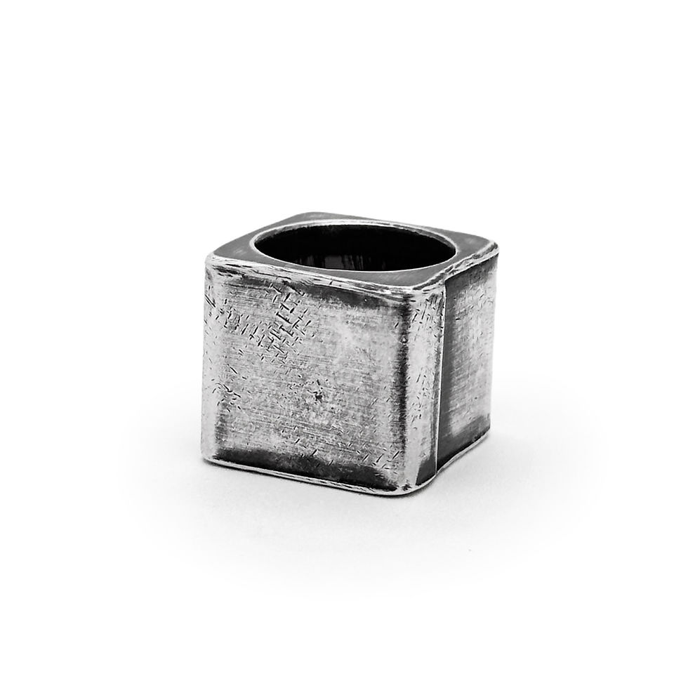 Thumbnail: Handmade silver hollow square ring