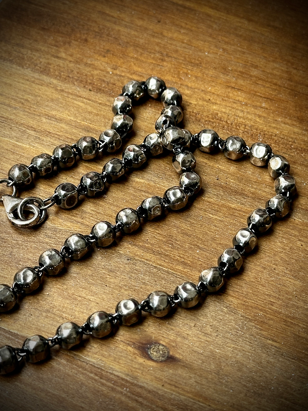 Thumbnail: Rustic lock silver necklace with ball chain