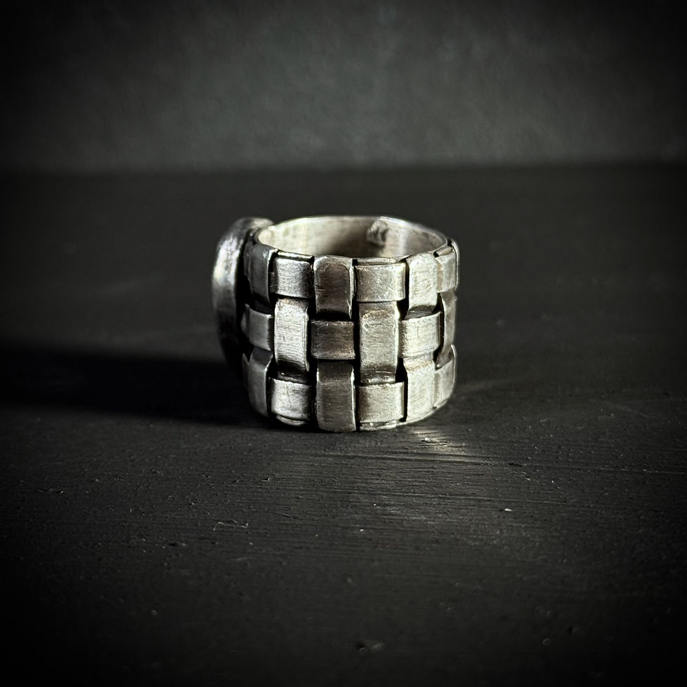 縮圖：Handmade silver woven ring with turquoise