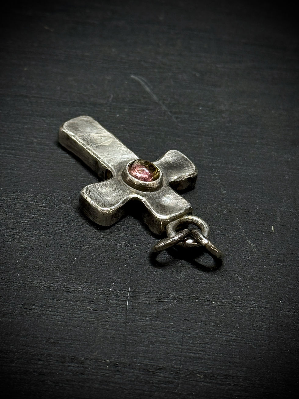 Thumbnail: Hollow cross necklace with Pink Tourmaline