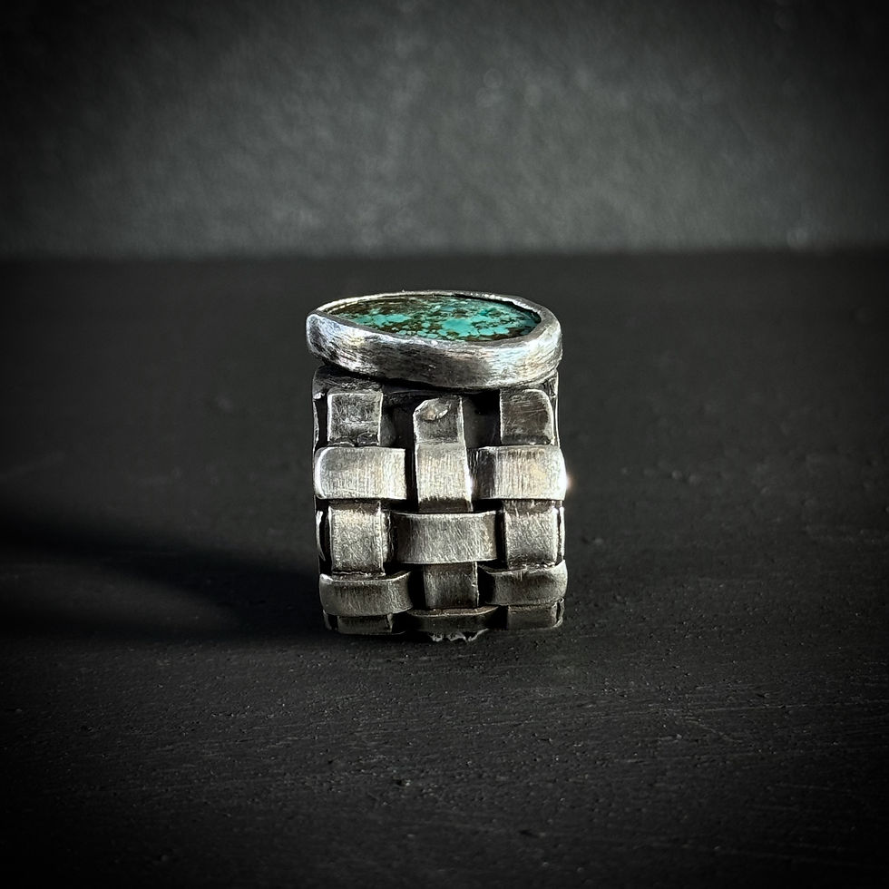 縮圖：Handmade silver woven ring with turquoise