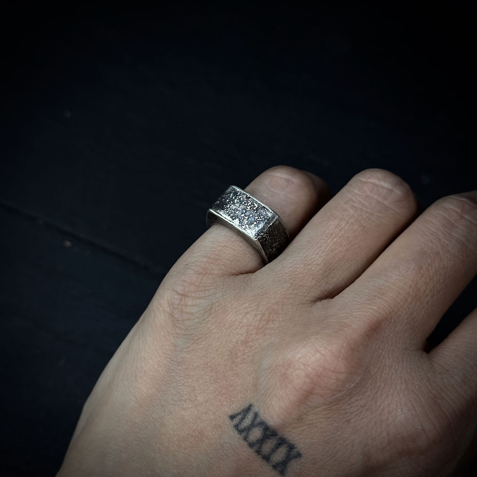 Thumbnail: Handmade rustic hollow silver ring
