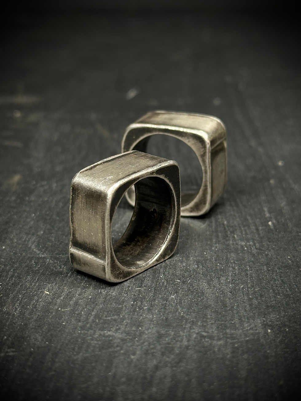 Handmade silver bold hollow square ring - 12mm