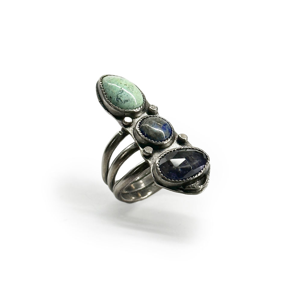 Thumbnail: Handmade silver triple stone ring