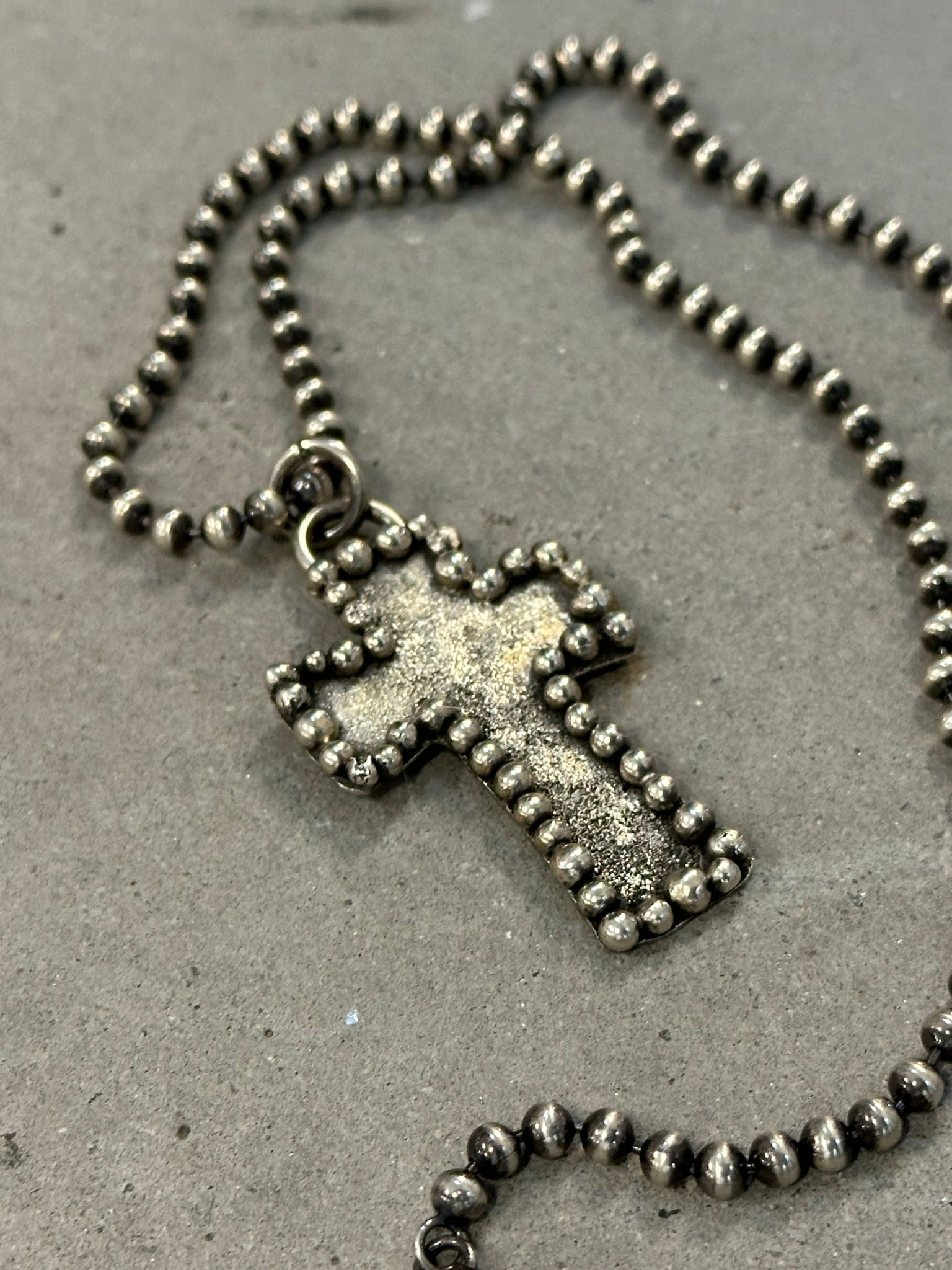 Handmade silver cross necklace with beads