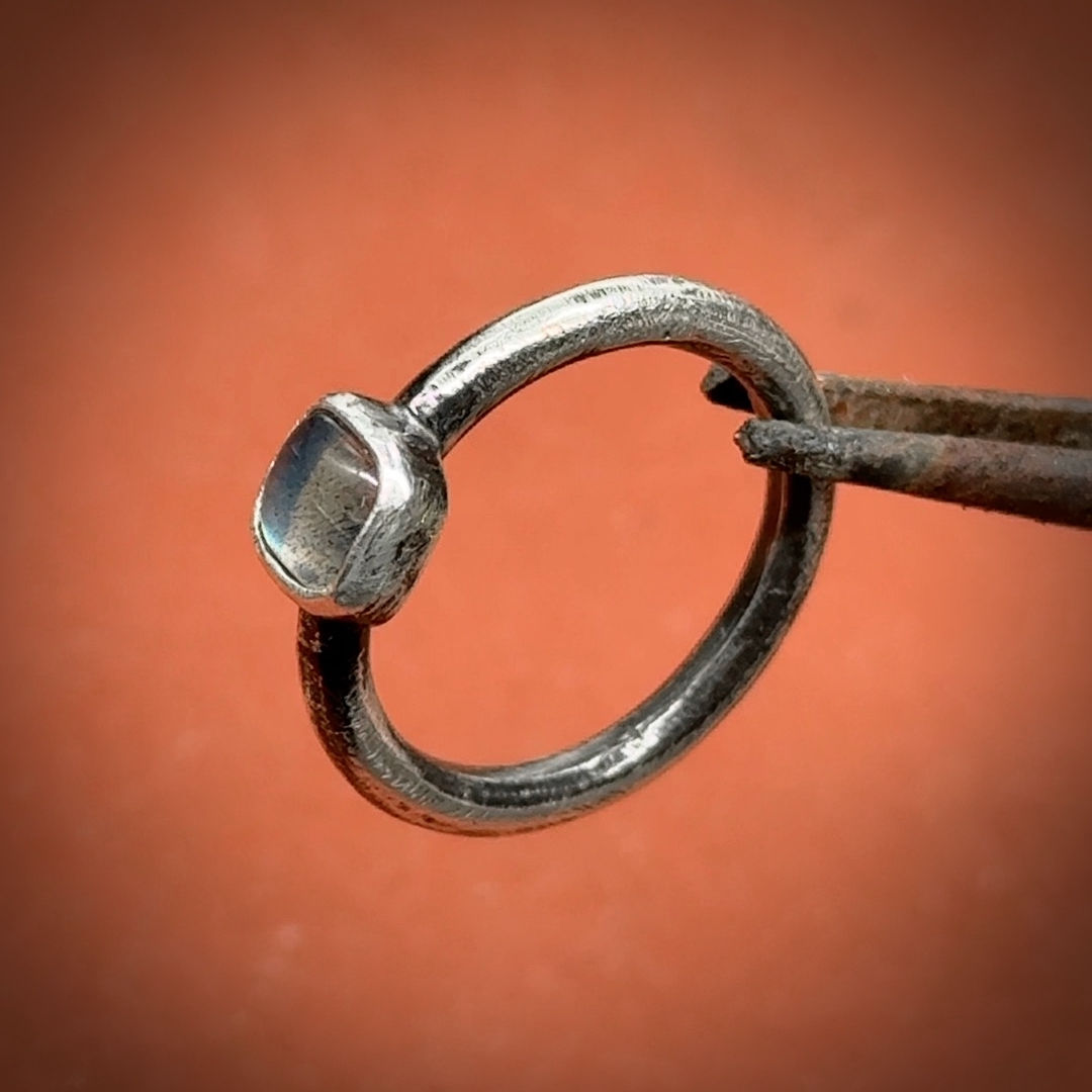Simple silver ring with square moonstone