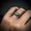 Thumbnail: Handmade silver navajo patterned ring with Jade