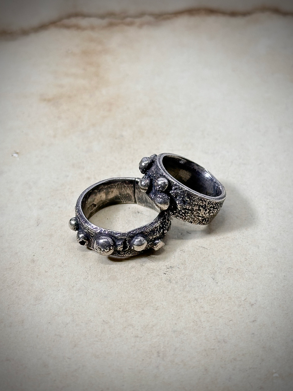Human is virus rustic silver ring with bead deco