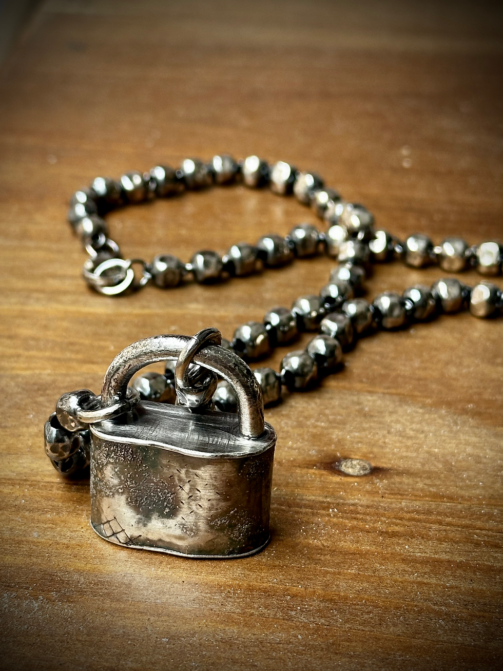 Thumbnail: Rustic lock silver necklace with ball chain