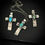 縮圖：Handmade silver hollow cross necklace with marquise turquoise
