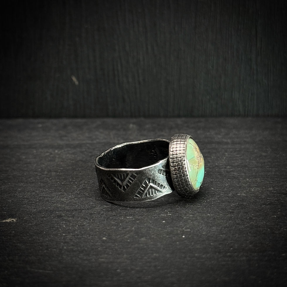 縮圖：Handmade silver navajo patterned ring with Turquoise