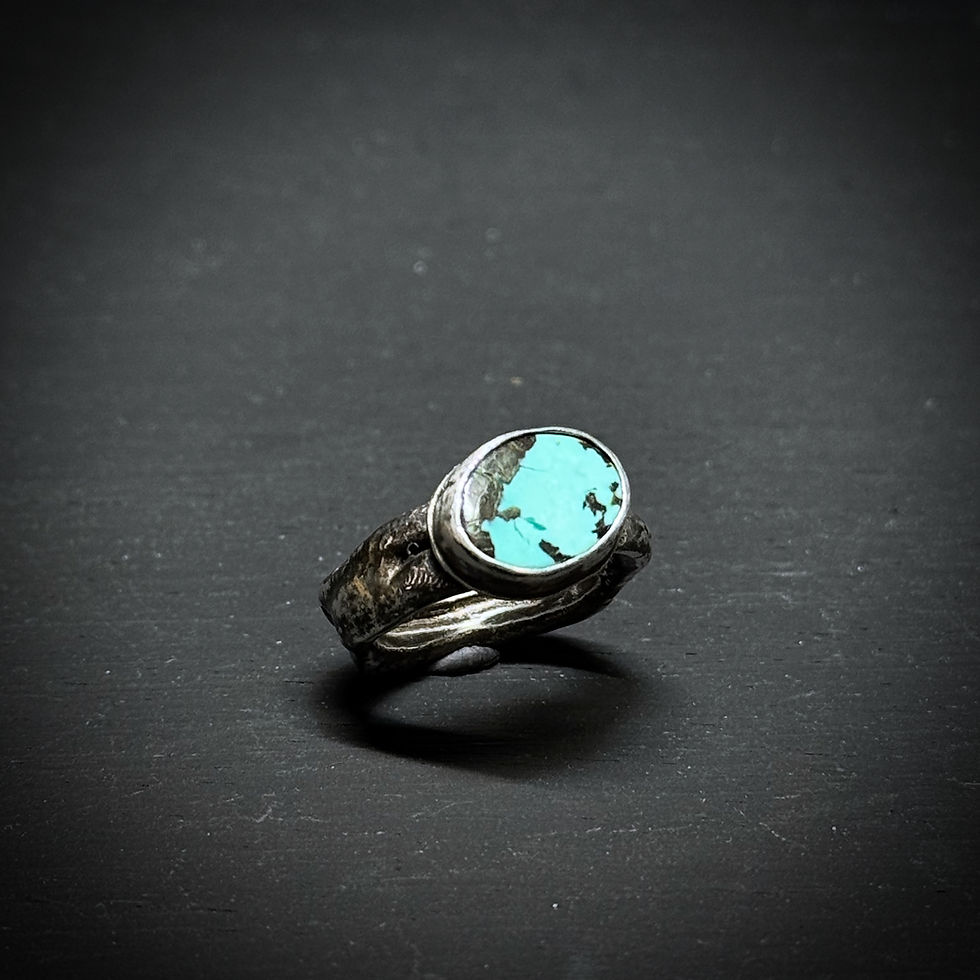 Thumbnail: Handmade silver melting ring with turquoise