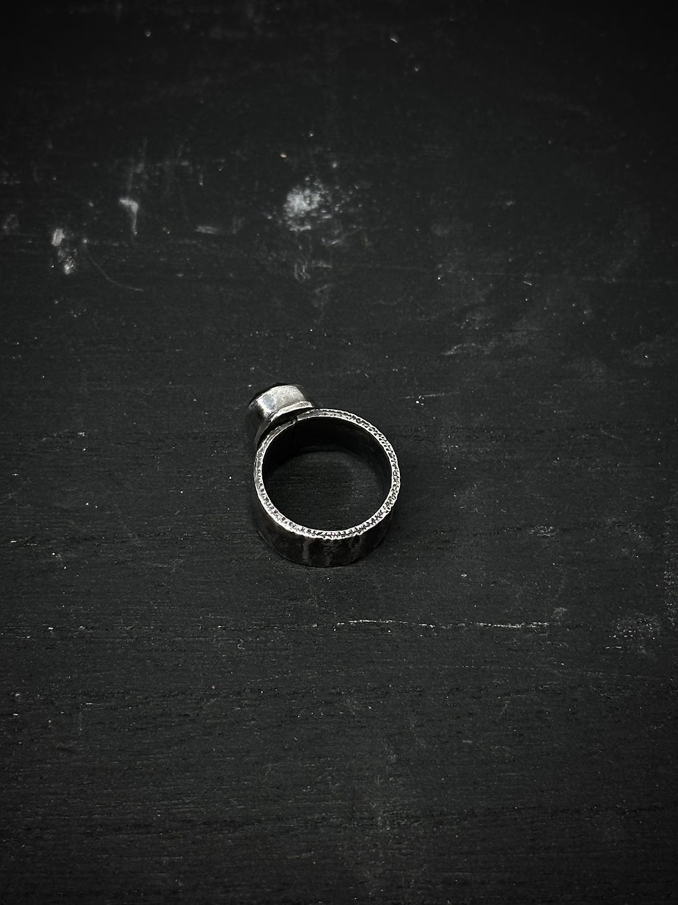 Thumbnail: Handmade silver patterned wide band ring with purple tourmaline