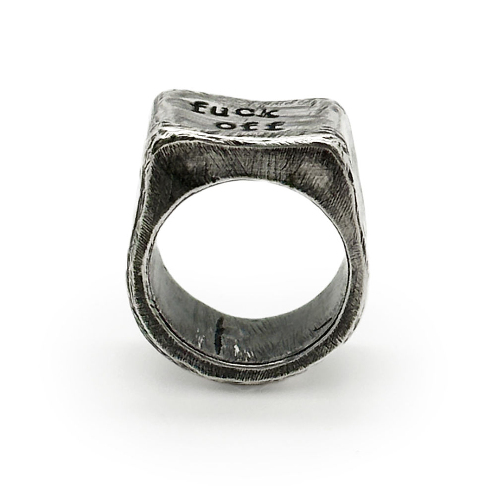 Thumbnail: Handmade hollow silver ring - F off