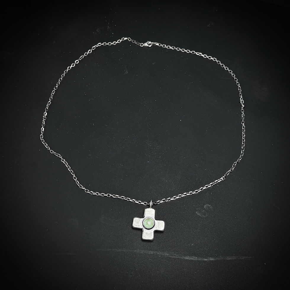 Thumbnail: Handmade silver hollow cross necklace with Turquoise