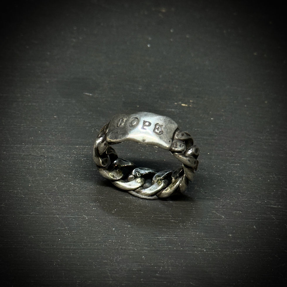 Thumbnail: Handmade cuban chain ring with stamped message -  hope