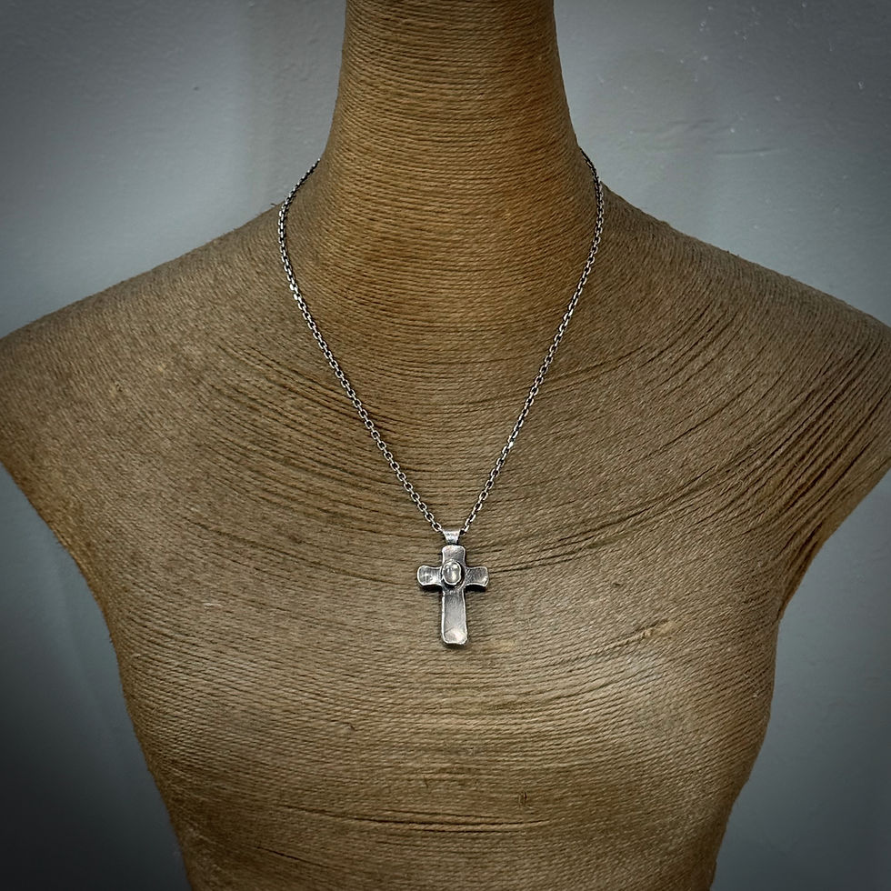 Thumbnail: Handmade silver hollow cross necklace with moonstone