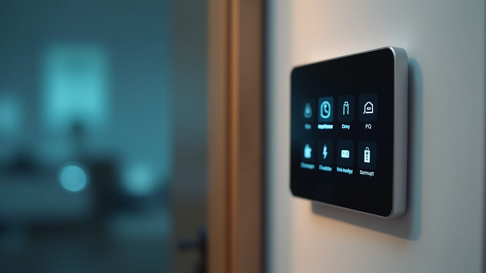 Close-up of a smart home control panel with security system interface