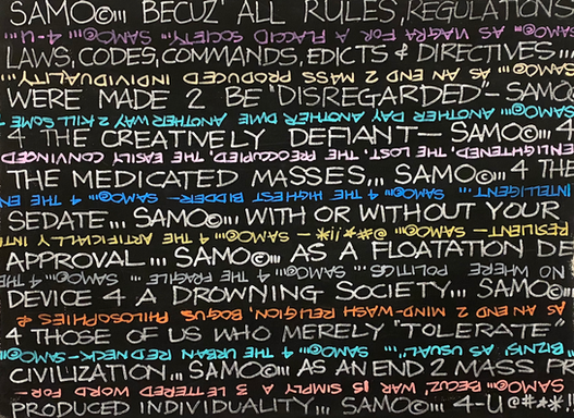 contemporary art gallery, neo-expressionist, jean-michel basquiat, samo, downtown nyc art 1980s