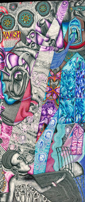 Colorful figurative art, mystical art, symbolic art, narrative in contemporary art, archetypal symbolism, subconscious imagery, dreamlike imagery, fantastical imagery, psychological, existential themes in art, human condition in art, surreal imagery, intricate drawing, highly detailed figurative style, imaginative world-building, avant-garde art, experimental art, unique art, contemporary fine art, statement art 