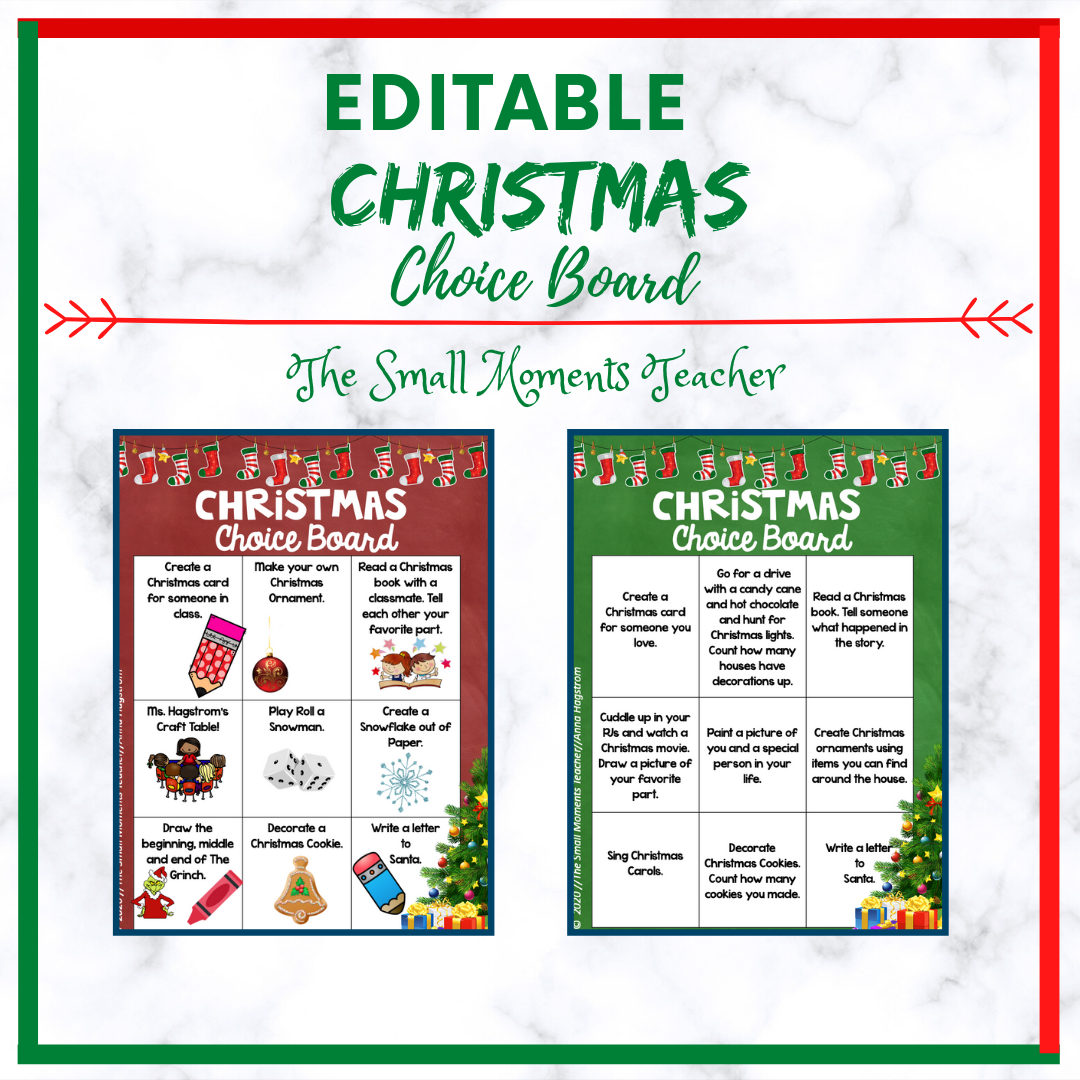 Editable Christmas Choice Board