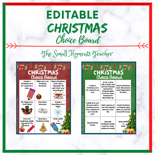 Editable Christmas Choice Board | SmallMomentsTeacher