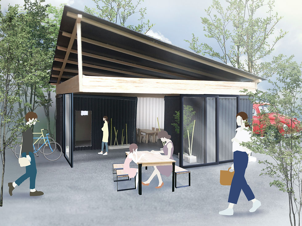 コンテナと屋根の家