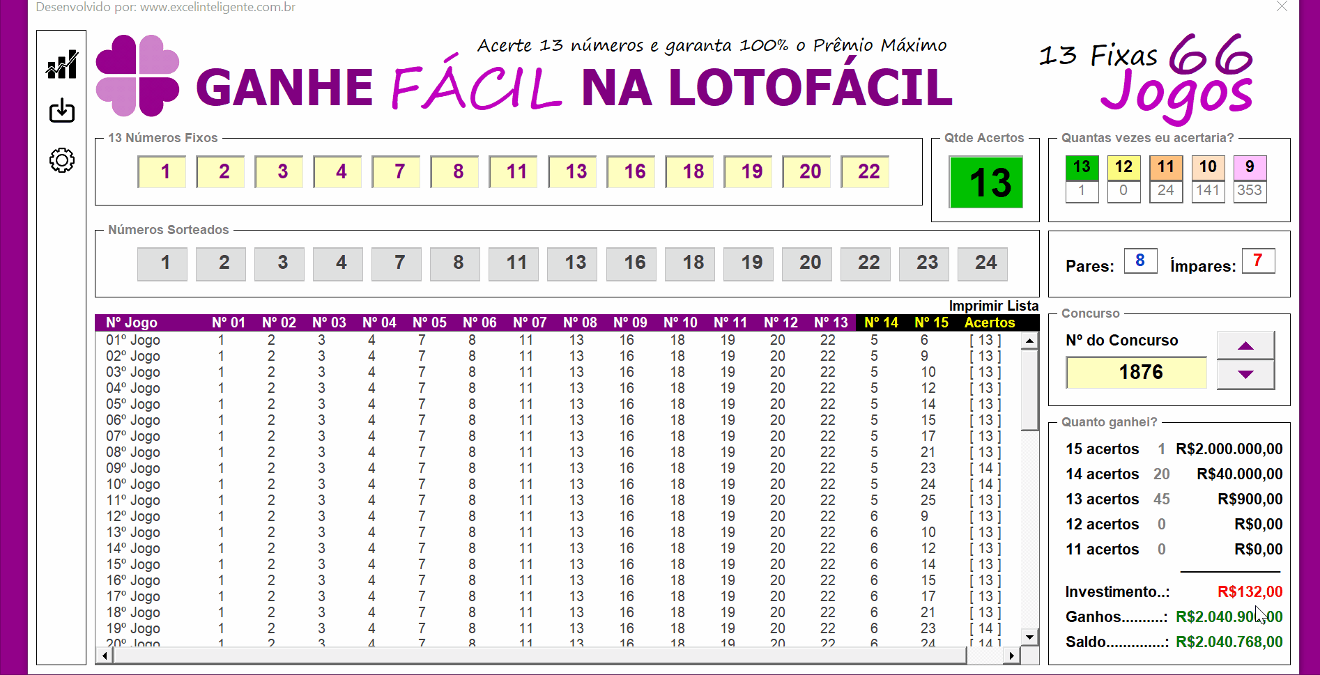 Planilha lotofácil