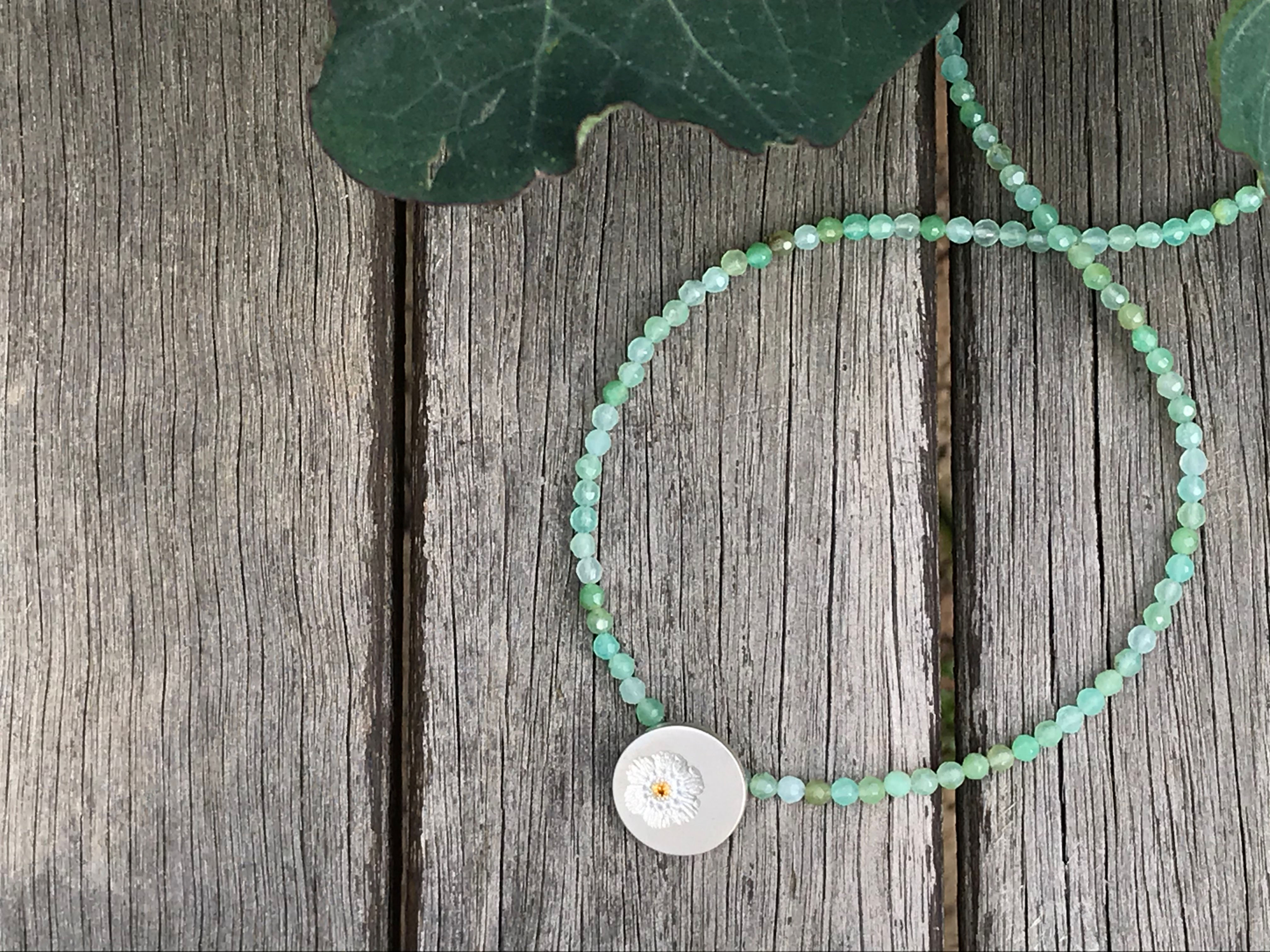 Flower pendant on chrysoprase beads