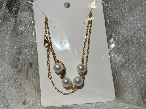 Hand made Gold Tone Faux Pearl Chain Necklace