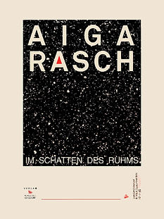 Graphic book cover about Aiga Rasch, a famous illustrator, works including Die Drei ???. Black cover with brown text