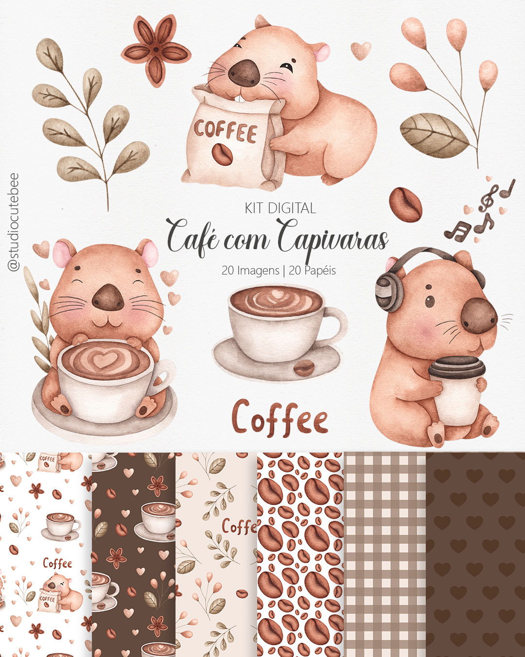 Kit digital Café com Capivaras