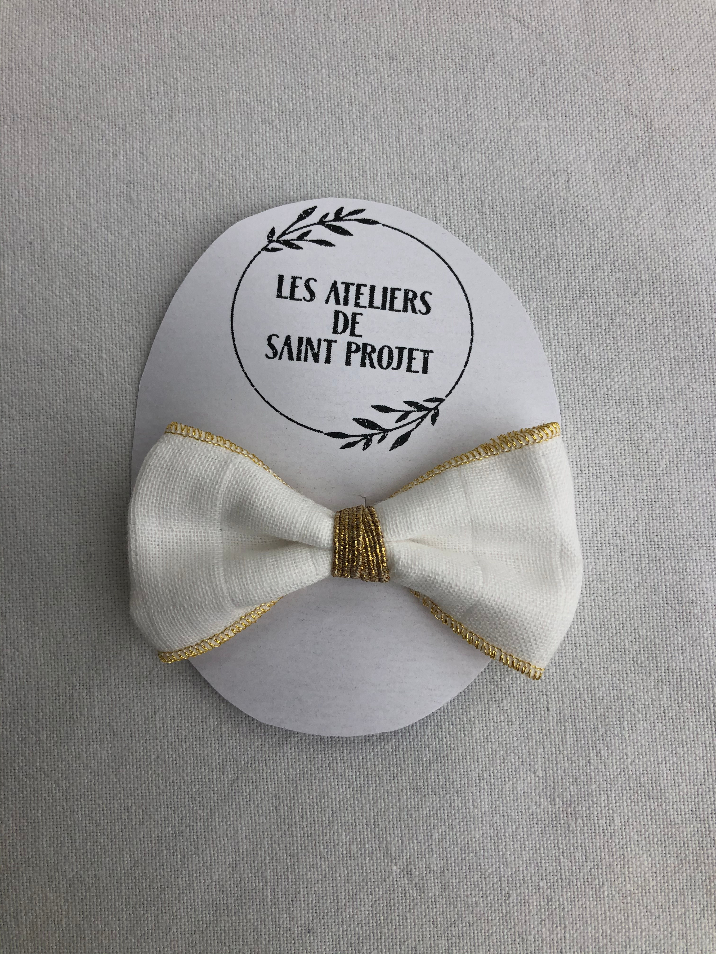 Barrette nœud en lange de coton, petit modèle, coloris blanc