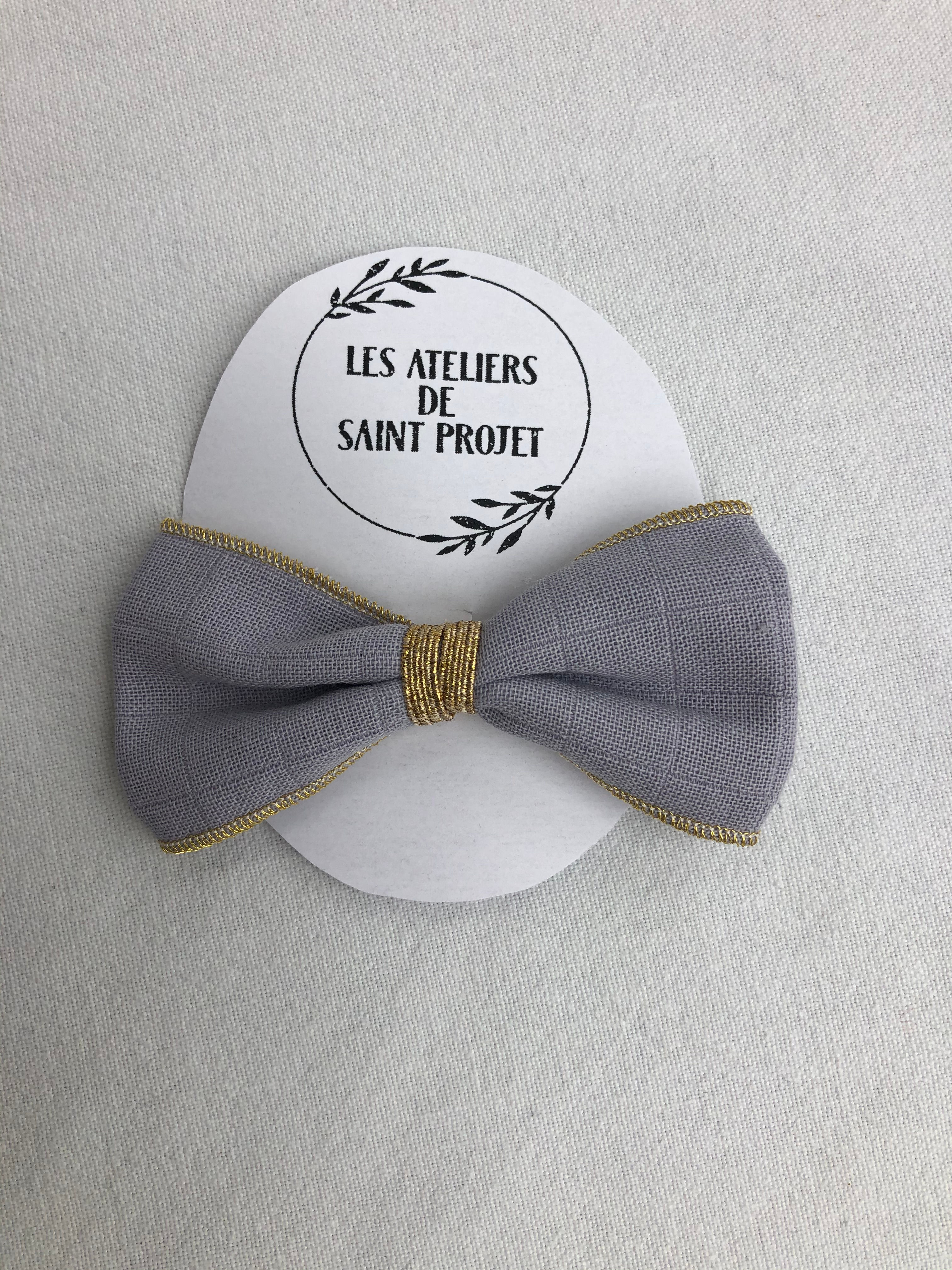 Barrette nœud en lange de coton, grand modèle, coloris gris clair