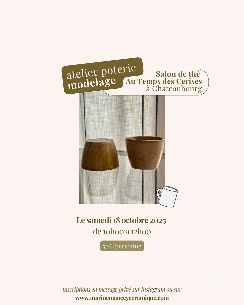 Cours de Poterie 18/10/2025 - Modelage Adultes