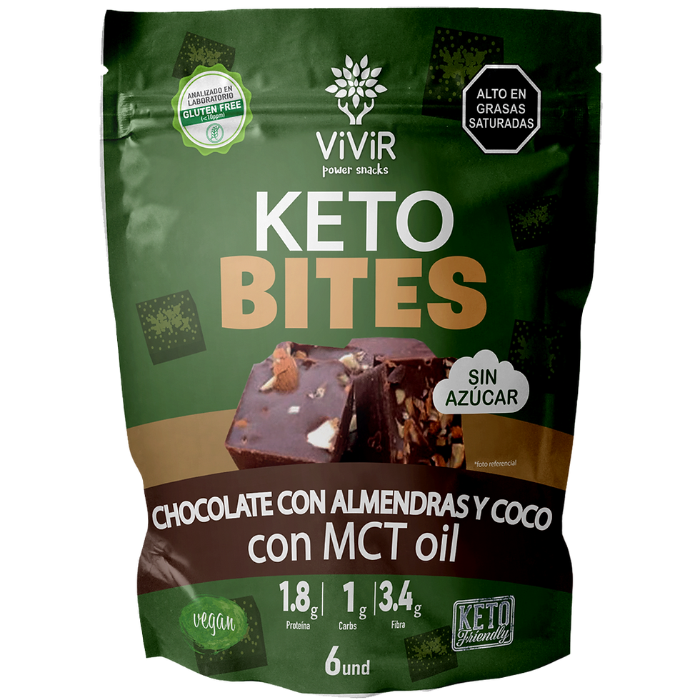 Miniatura: Keto Bites Almendras & Sal chocolate oscuro sin azúcar, con MCT powder