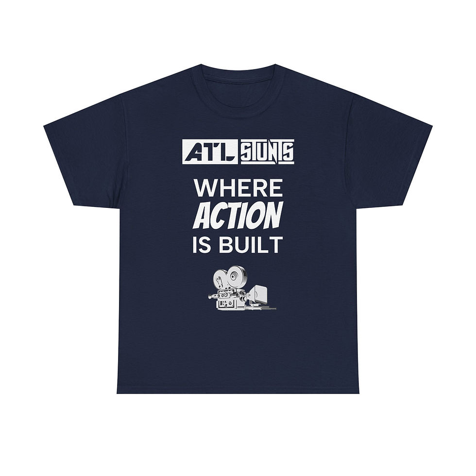 Thumbnail: Stunt Department T‑Shirt — ATL Stunts “Where Action Is Built” Film Crew Tee