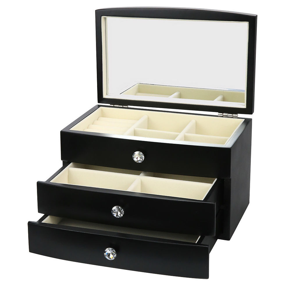 Thumbnail: Stylish Wooden Fashion Jewelry Organizer Chest Jewel Box Ebony 2 Drawers