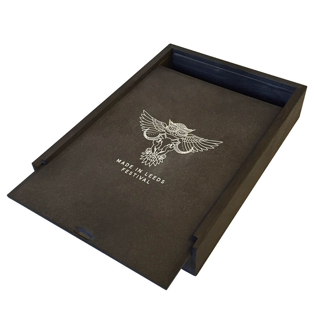 Bespoke Sliding Lid Wooden Presentation Box with Screen Printed Branding Logo