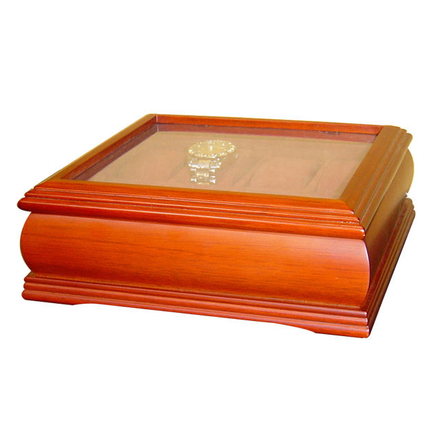 Wood Watch Display Case Vintage Artistic Shape Window Lid