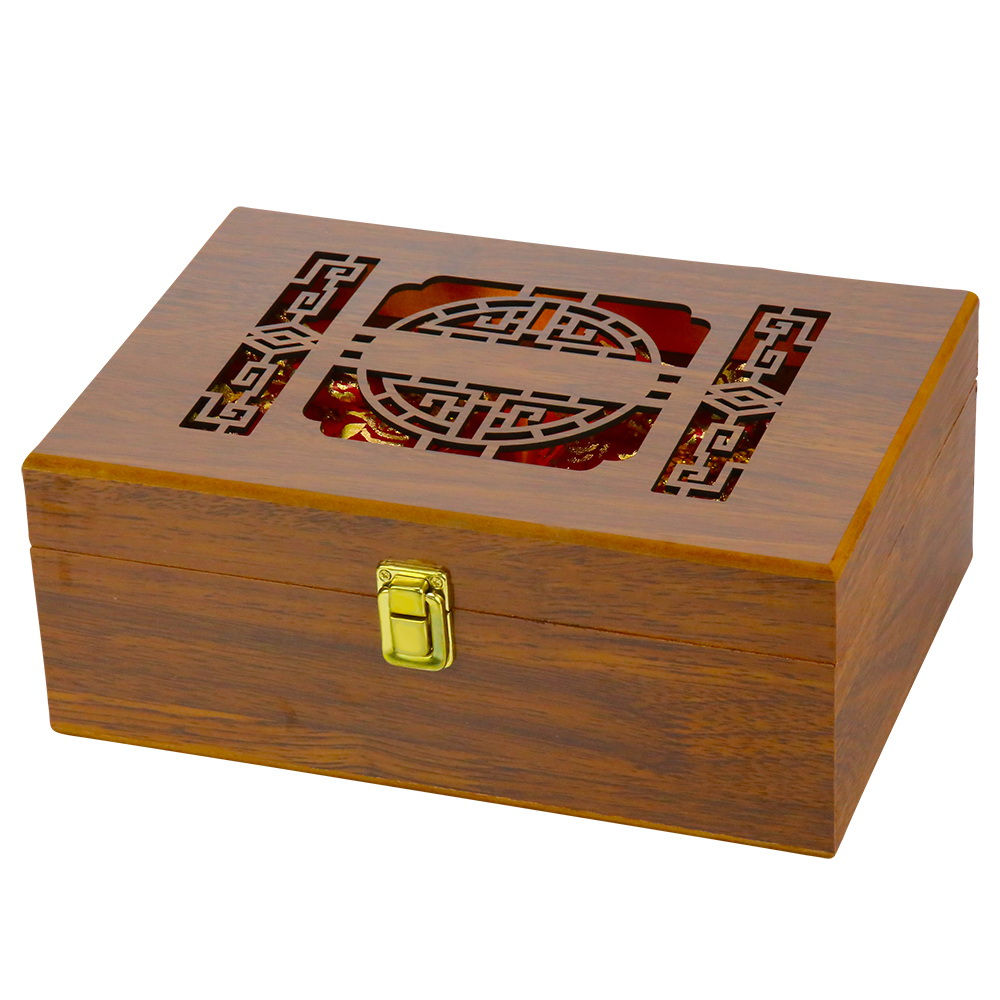 Wooden Tea Packaging Container Box Hollowed-out Top Lid